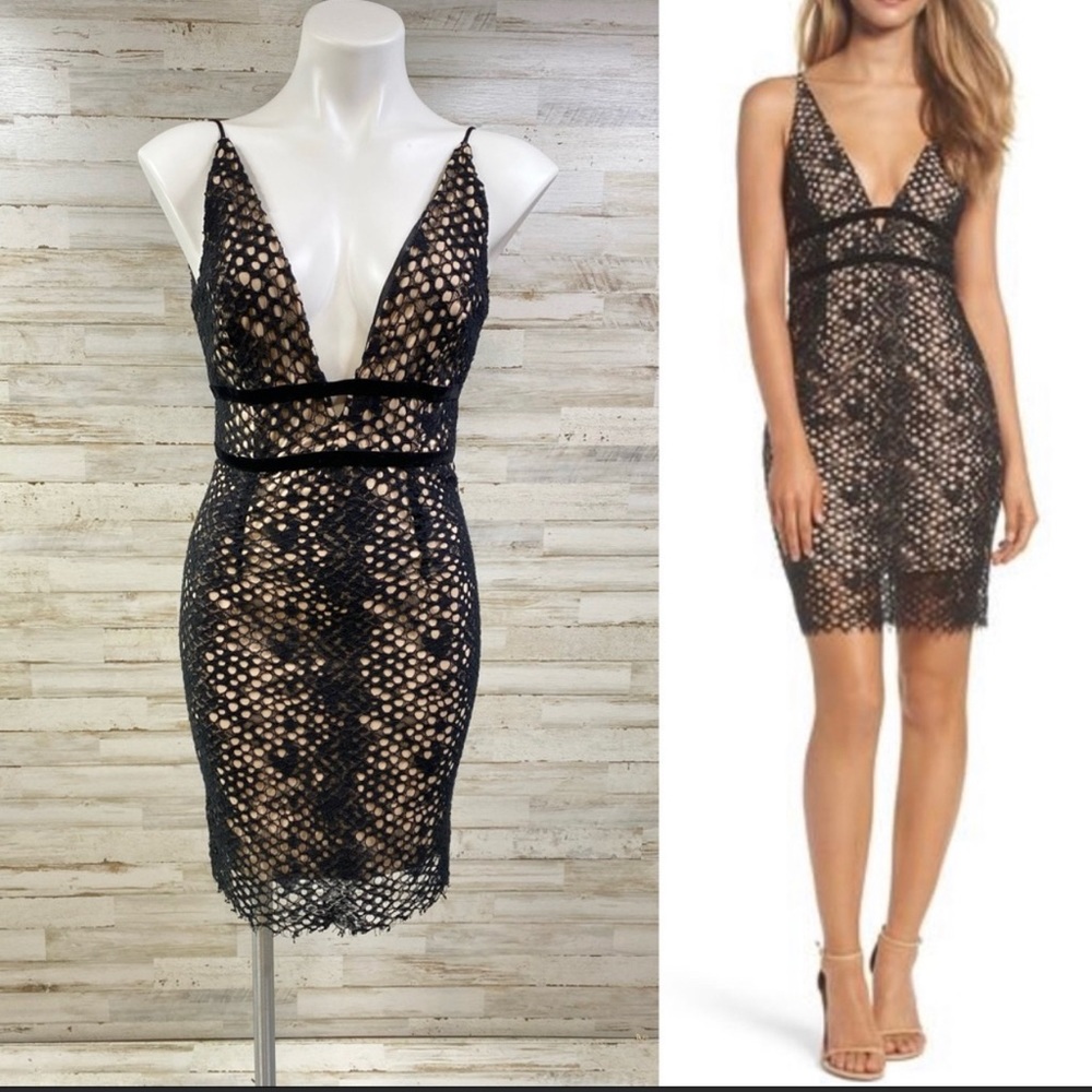 Bardot Serpentine Deep V Lace Pencil Sheath Dress